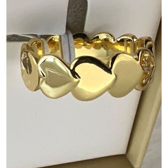 Michael Kors Gold Filled Heart, Crystal & Logo Ring Size 8 New In Box - Picture 9 of 10